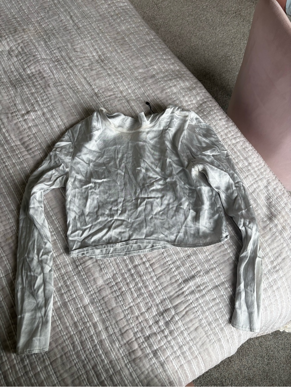 Zara Light Gray Long-Sleeve Crop Top